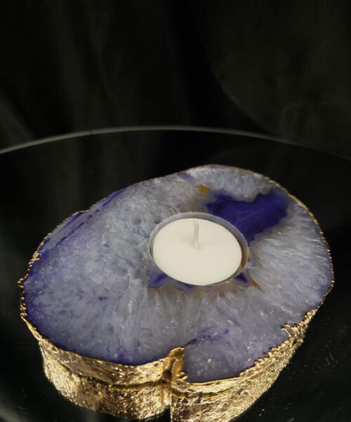 Large Purple Agate Slice 3 Handpicked 438g H2xW13xD10cm Microcrystalline Quartz Gold Gilded 24ct Tealight Candle Holder - Image 8
