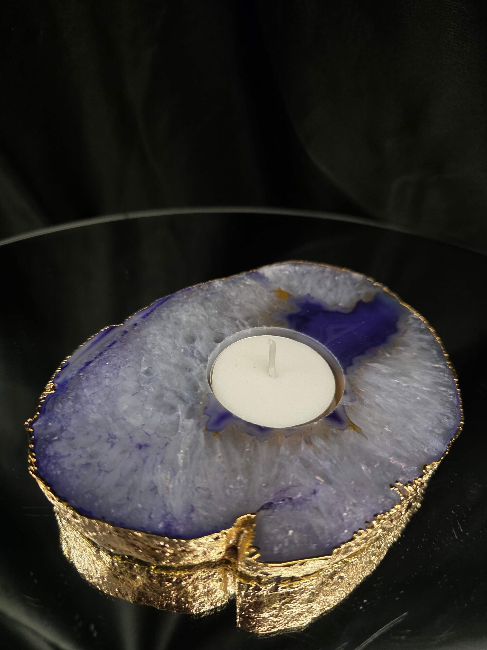 Large Purple Agate Slice 3 Handpicked 438g H2xW13xD10cm Microcrystalline Quartz Gold Gilded 24ct Tealight Candle Holder - Image 8