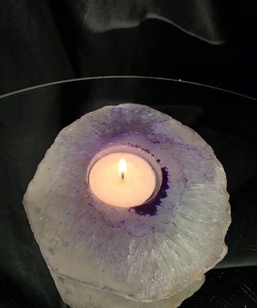 Purple Agate Slice 2 Handpicked 360g H2xW12xD11cm Microcrystalline Quartz Tealight Candle Holder Ornament - Image 10