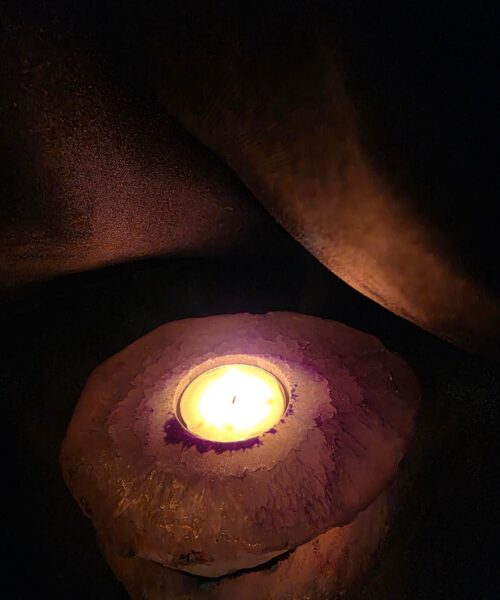 Purple Agate Slice 2 Handpicked 360g H2xW12xD11cm Microcrystalline Quartz Tealight Candle Holder Ornament - Image 11