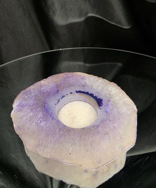 Purple Agate Slice 2 Handpicked 360g H2xW12xD11cm Microcrystalline Quartz Tealight Candle Holder Ornament - Image 3