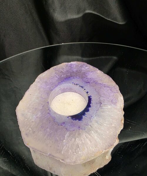 Purple Agate Slice 2 Handpicked 360g H2xW12xD11cm Microcrystalline Quartz Tealight Candle Holder Ornament - Image 4