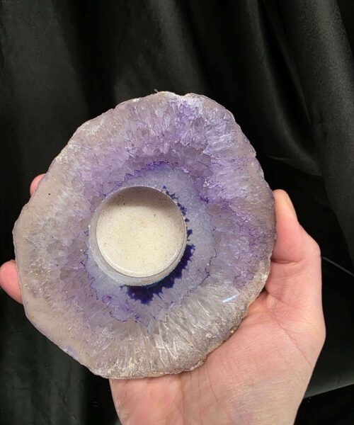 Purple Agate Slice 2 Handpicked 360g H2xW12xD11cm Microcrystalline Quartz Tealight Candle Holder Ornament - Image 5