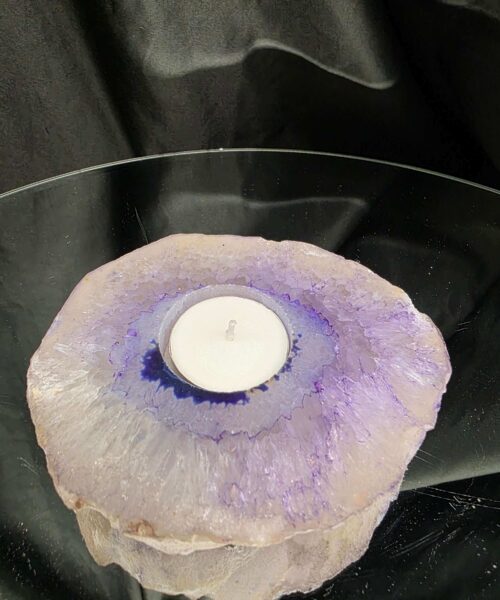 Purple Agate Slice 2 Handpicked 360g H2xW12xD11cm Microcrystalline Quartz Tealight Candle Holder Ornament - Image 7