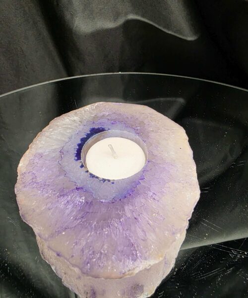 Purple Agate Slice 2 Handpicked 360g H2xW12xD11cm Microcrystalline Quartz Tealight Candle Holder Ornament - Image 8
