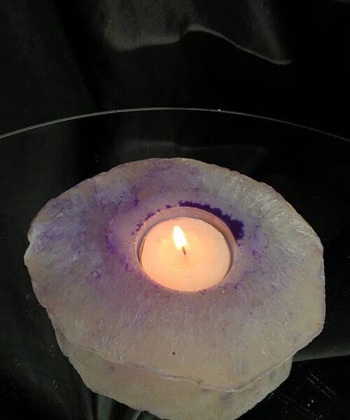 Purple Agate Slice 2 Handpicked 360g H2xW12xD11cm Microcrystalline Quartz Tealight Candle Holder Ornament - Image 9
