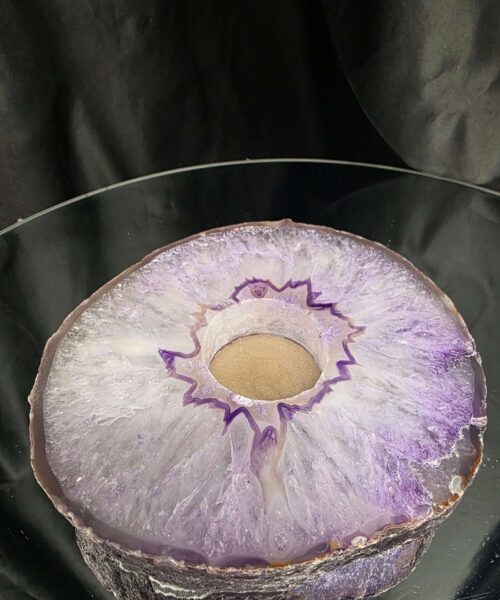 Purple Agate Slice 3 Handpicked 863g H2.5xW14.5xD13cm Microcrystalline Quartz Tealight Candle Holder Ornament