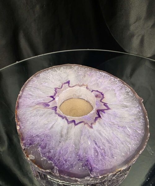 Alternative view of Purple Agate Slice 3 Handpicked 863g H2.5xW14.5xD13cm Microcrystalline Quartz Tealight Candle Holder Ornament