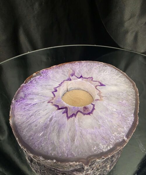 Purple Agate Slice 3 Handpicked 863g H2.5xW14.5xD13cm Microcrystalline Quartz Tealight Candle Holder Ornament - Image 3