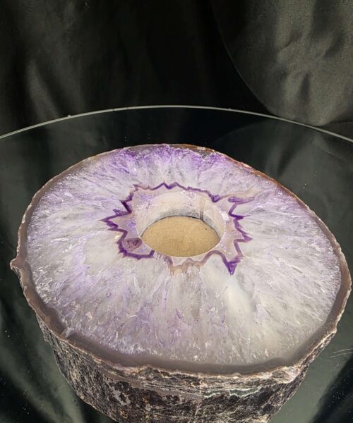 Purple Agate Slice 3 Handpicked 863g H2.5xW14.5xD13cm Microcrystalline Quartz Tealight Candle Holder Ornament - Image 4