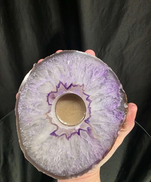 Purple Agate Slice 3 Handpicked 863g H2.5xW14.5xD13cm Microcrystalline Quartz Tealight Candle Holder Ornament - Image 5
