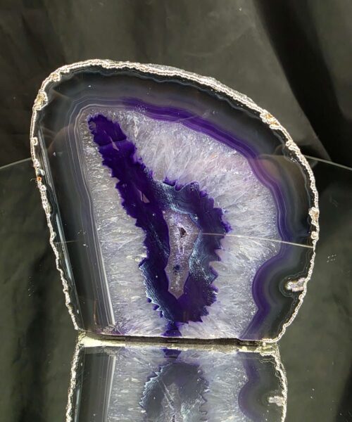 Purple Agate End Candle 2 Handpicked 1.317g H10.5xW10xD7.5cm Microcrystalline Quartz Silver Gilded Tealight Holder