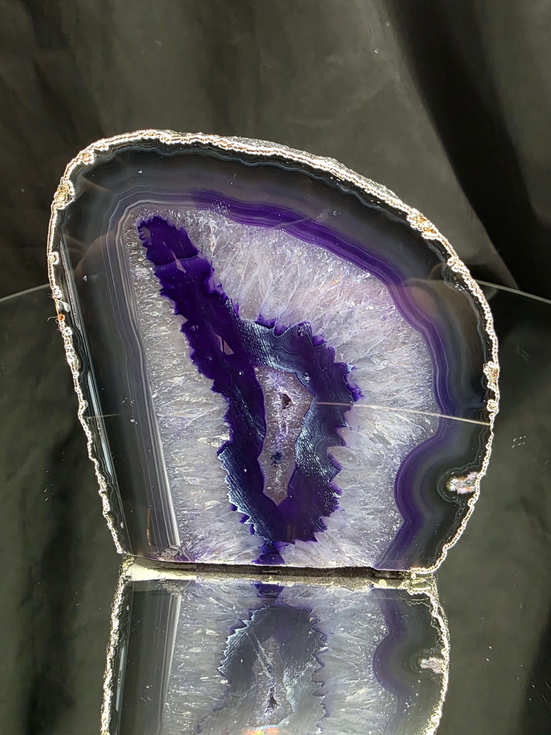 Purple Agate End Candle 2 Handpicked 1.317g H10.5xW10xD7.5cm Microcrystalline Quartz Silver Gilded Tealight Holder