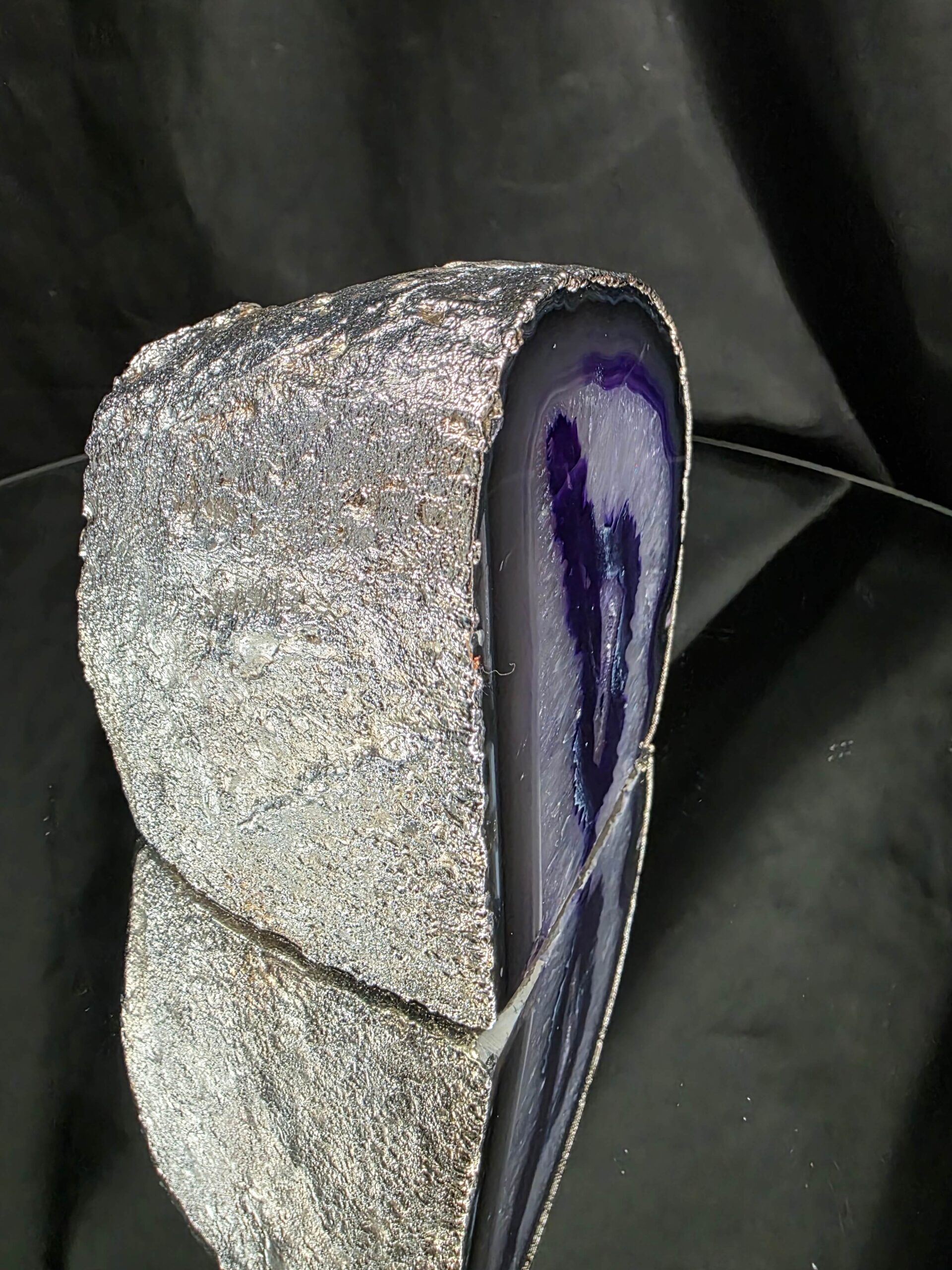 Purple Agate End Candle 2 Handpicked 1.317g H10.5xW10xD7.5cm Microcrystalline Quartz Silver Gilded Tealight Holder - Image 2