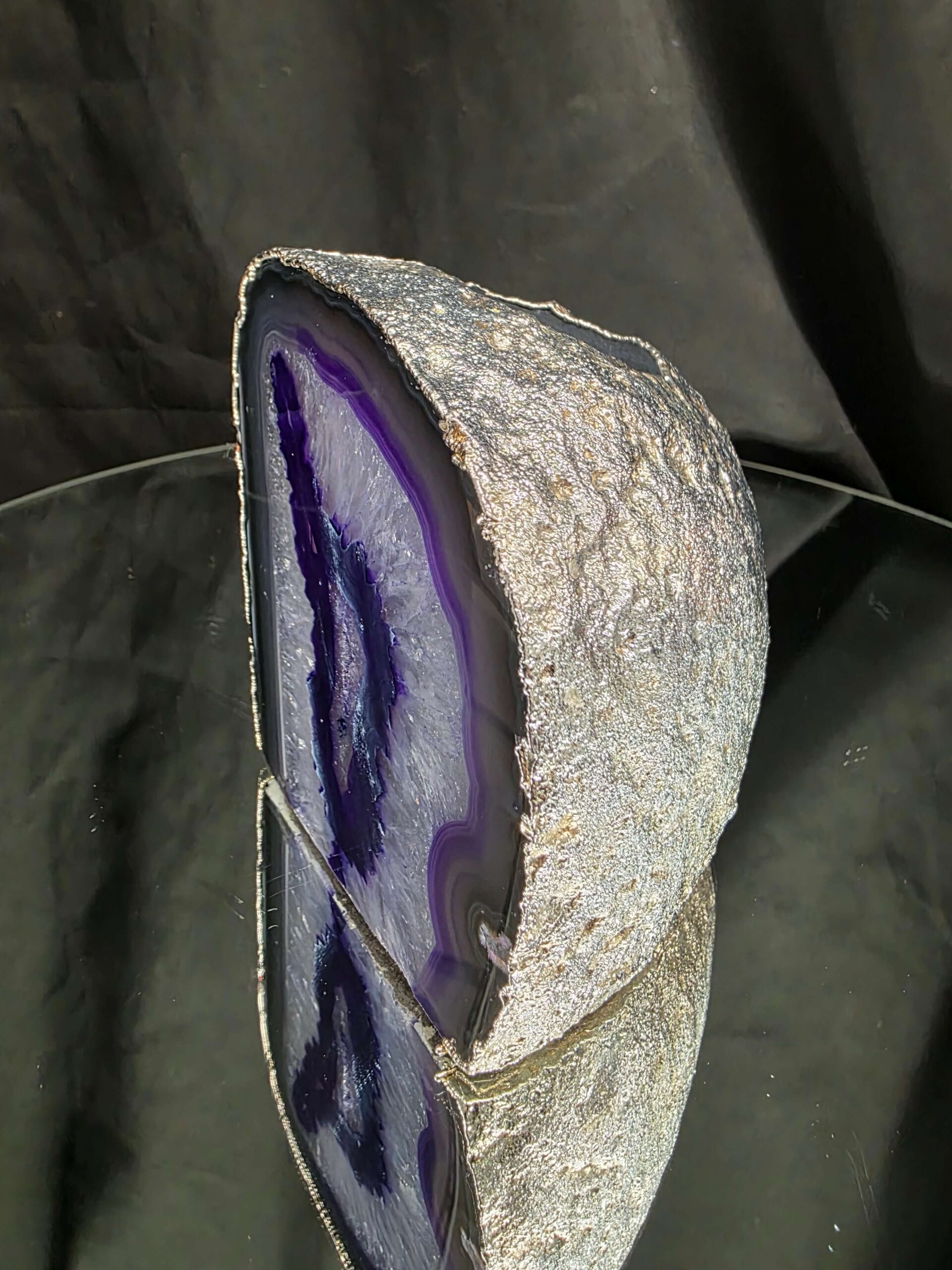 Purple Agate End Candle 2 Handpicked 1.317g H10.5xW10xD7.5cm Microcrystalline Quartz Silver Gilded Tealight Holder - Image 3