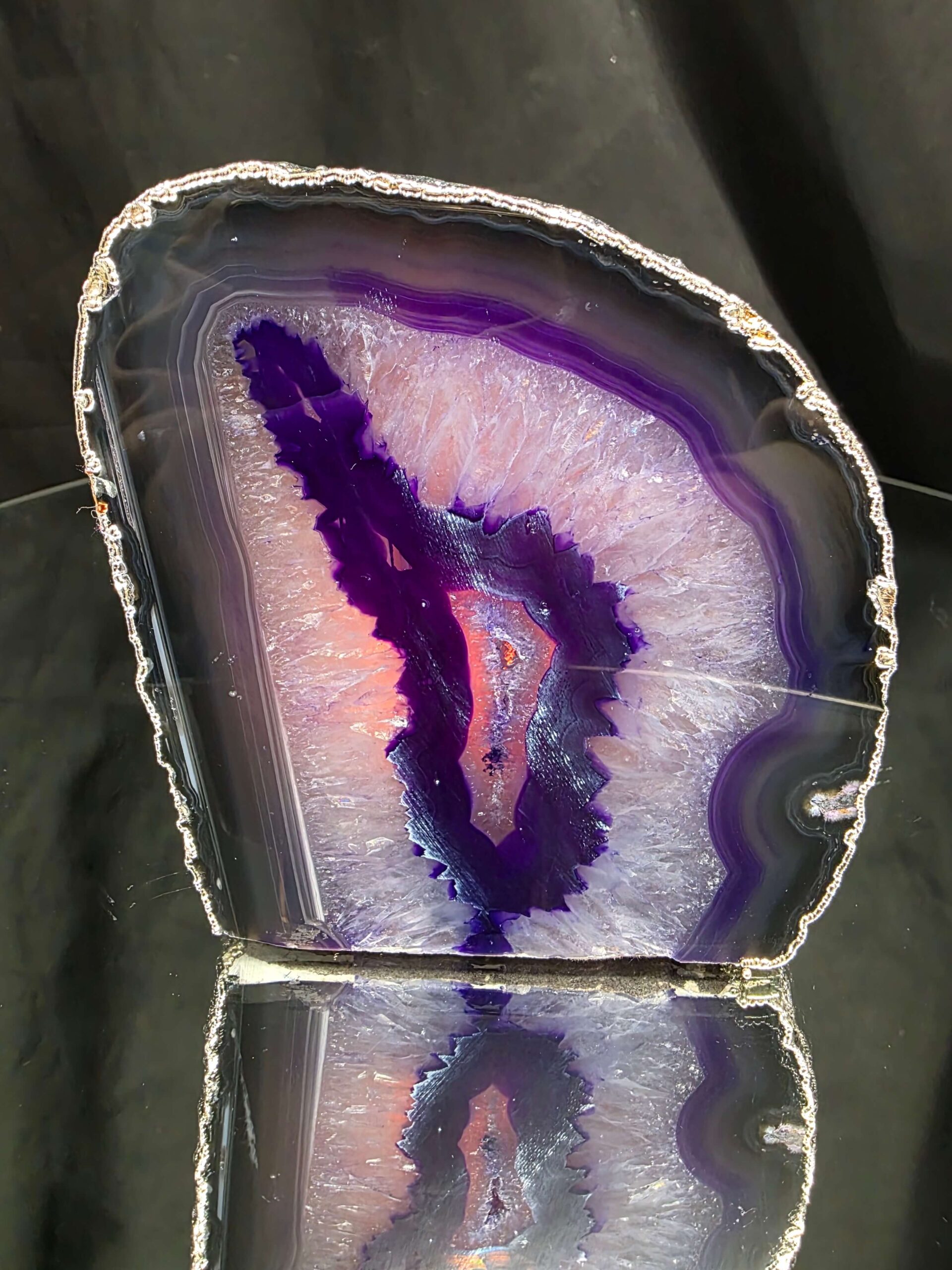 Purple Agate End Candle 2 Handpicked 1.317g H10.5xW10xD7.5cm Microcrystalline Quartz Silver Gilded Tealight Holder - Image 7