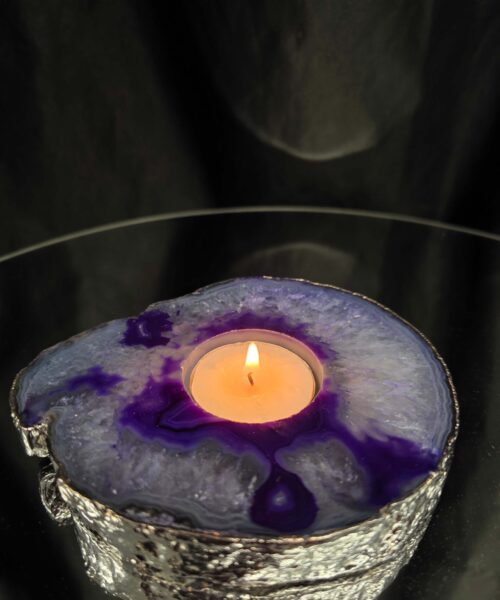 Purple Agate Slice 2 Handpicked 404g H2xW13xD11cm Microcrystalline Quartz Silver Gilded Tealight Candle Holder - Image 10