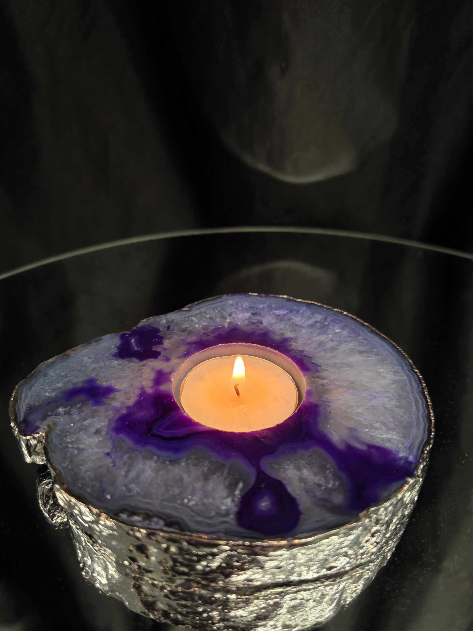 Purple Agate Slice 2 Handpicked 404g H2xW13xD11cm Microcrystalline Quartz Silver Gilded Tealight Candle Holder - Image 10