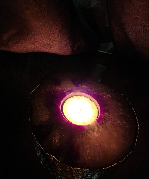 Purple Agate Slice 2 Handpicked 404g H2xW13xD11cm Microcrystalline Quartz Silver Gilded Tealight Candle Holder - Image 12