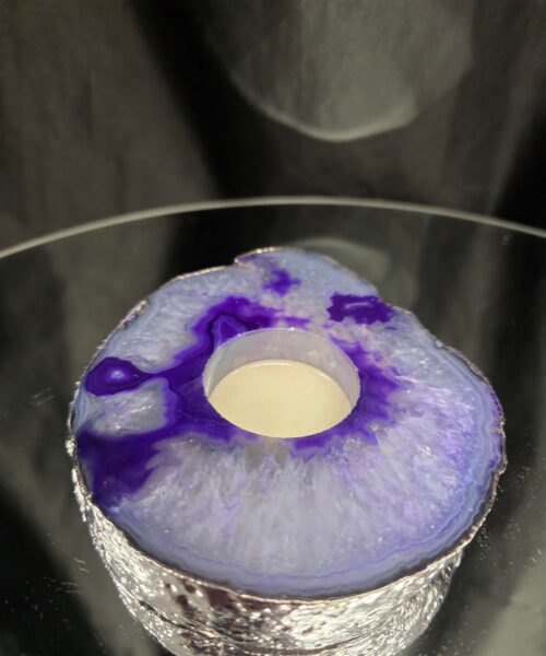 Alternative view of Purple Agate Slice 2 Handpicked 404g H2xW13xD11cm Microcrystalline Quartz Silver Gilded Tealight Candle Holder