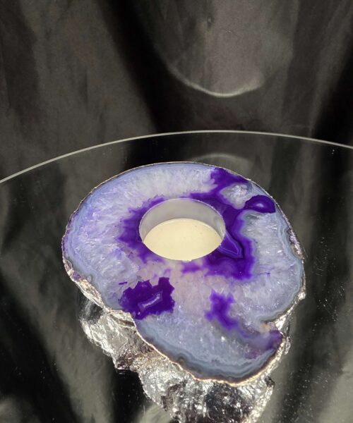 Purple Agate Slice 2 Handpicked 404g H2xW13xD11cm Microcrystalline Quartz Silver Gilded Tealight Candle Holder - Image 4