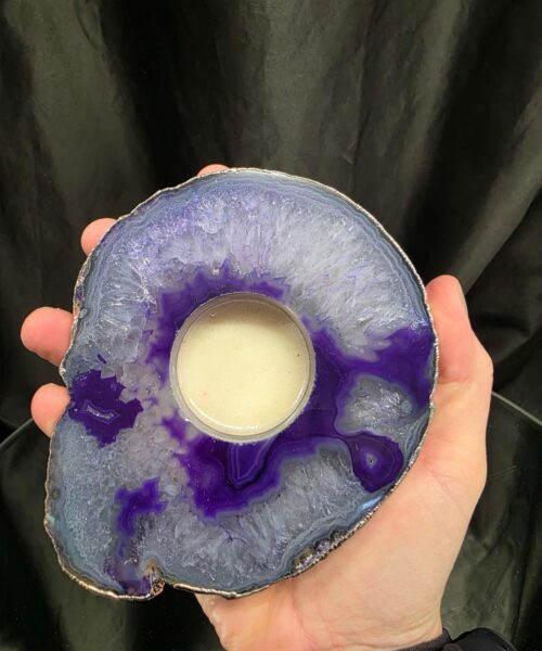 Purple Agate Slice 2 Handpicked 404g H2xW13xD11cm Microcrystalline Quartz Silver Gilded Tealight Candle Holder - Image 5