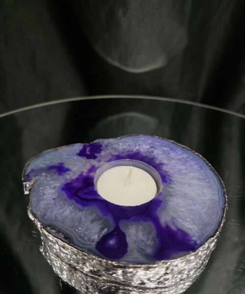 Purple Agate Slice 2 Handpicked 404g H2xW13xD11cm Microcrystalline Quartz Silver Gilded Tealight Candle Holder - Image 7