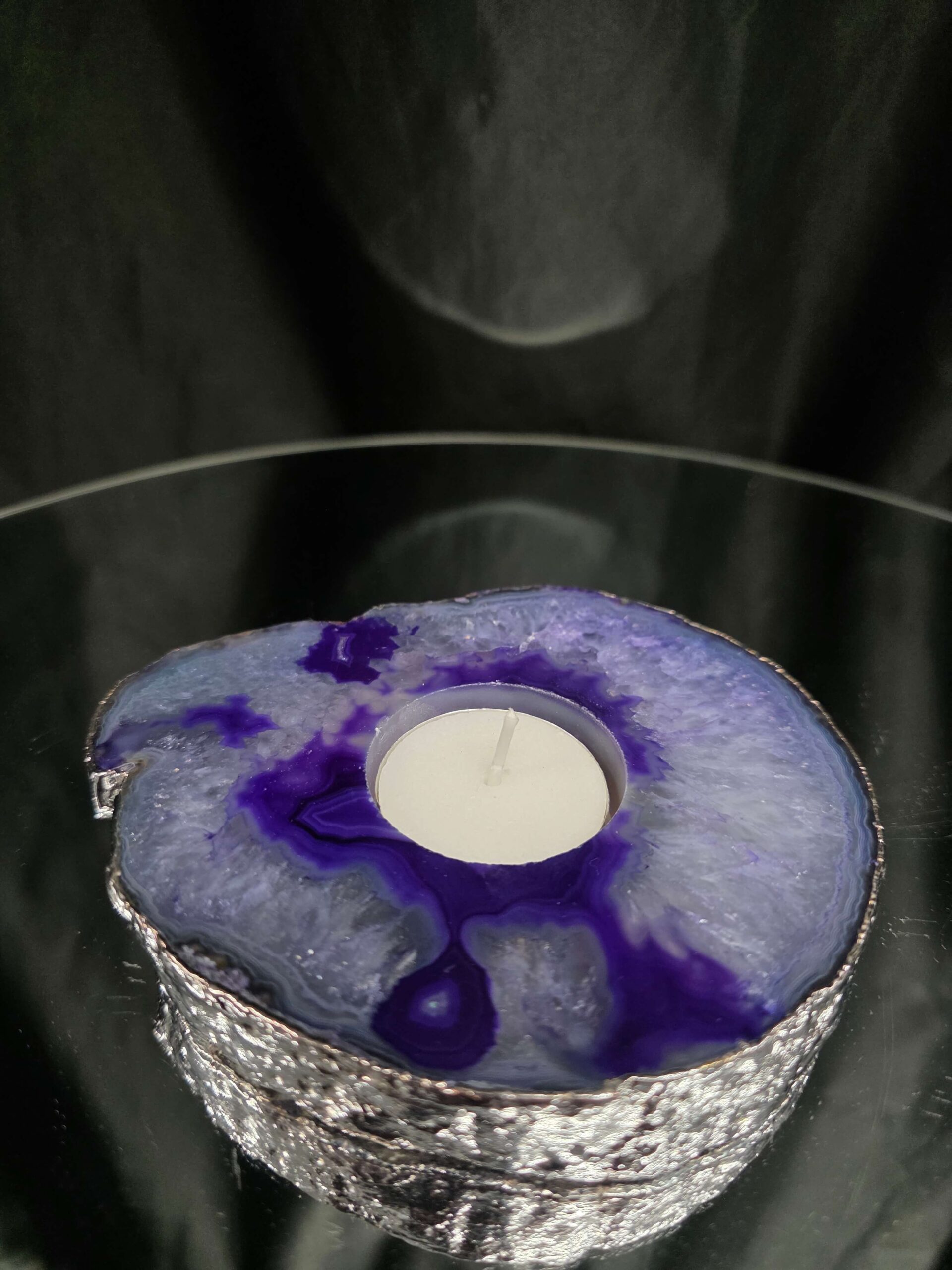 Purple Agate Slice 2 Handpicked 404g H2xW13xD11cm Microcrystalline Quartz Silver Gilded Tealight Candle Holder - Image 7