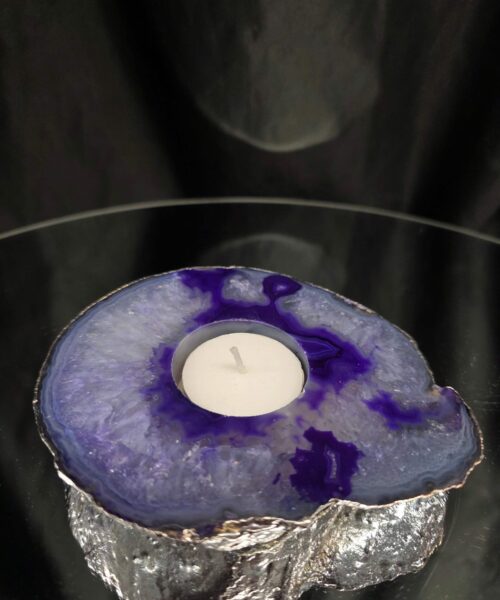 Purple Agate Slice 2 Handpicked 404g H2xW13xD11cm Microcrystalline Quartz Silver Gilded Tealight Candle Holder - Image 8