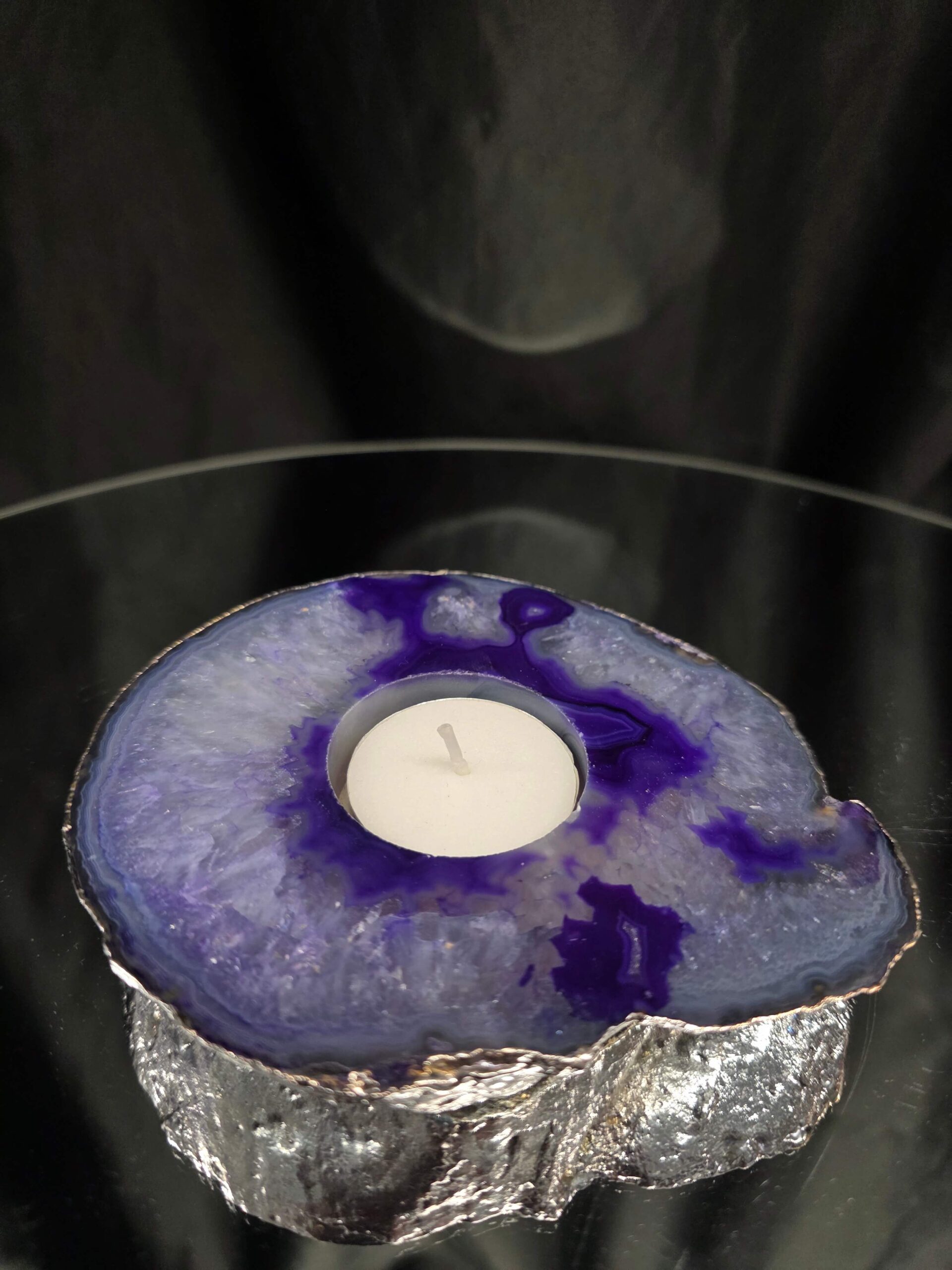 Purple Agate Slice 2 Handpicked 404g H2xW13xD11cm Microcrystalline Quartz Silver Gilded Tealight Candle Holder - Image 8