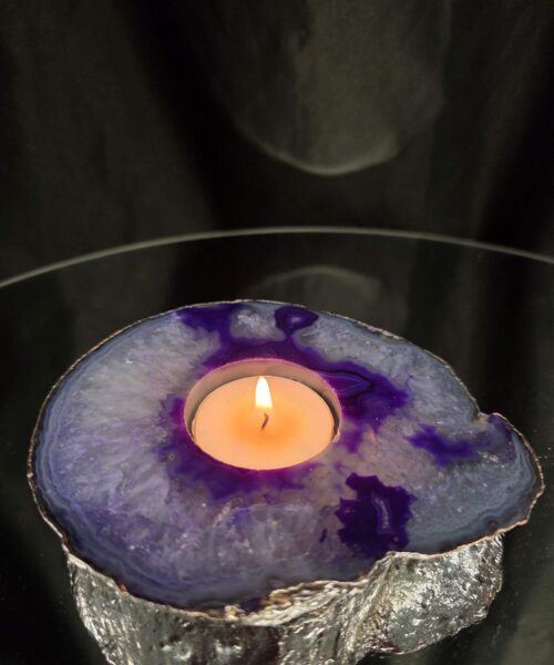 Purple Agate Slice 2 Handpicked 404g H2xW13xD11cm Microcrystalline Quartz Silver Gilded Tealight Candle Holder - Image 9