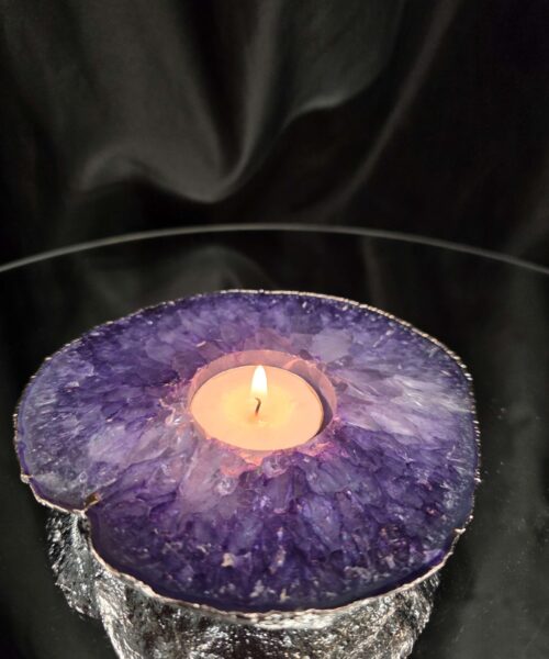 Purple Agate Slice 3 Handpicked 457g H2xW13xD12cm Microcrystalline Quartz Silver Gilded Tealight Candle Holder - Image 10