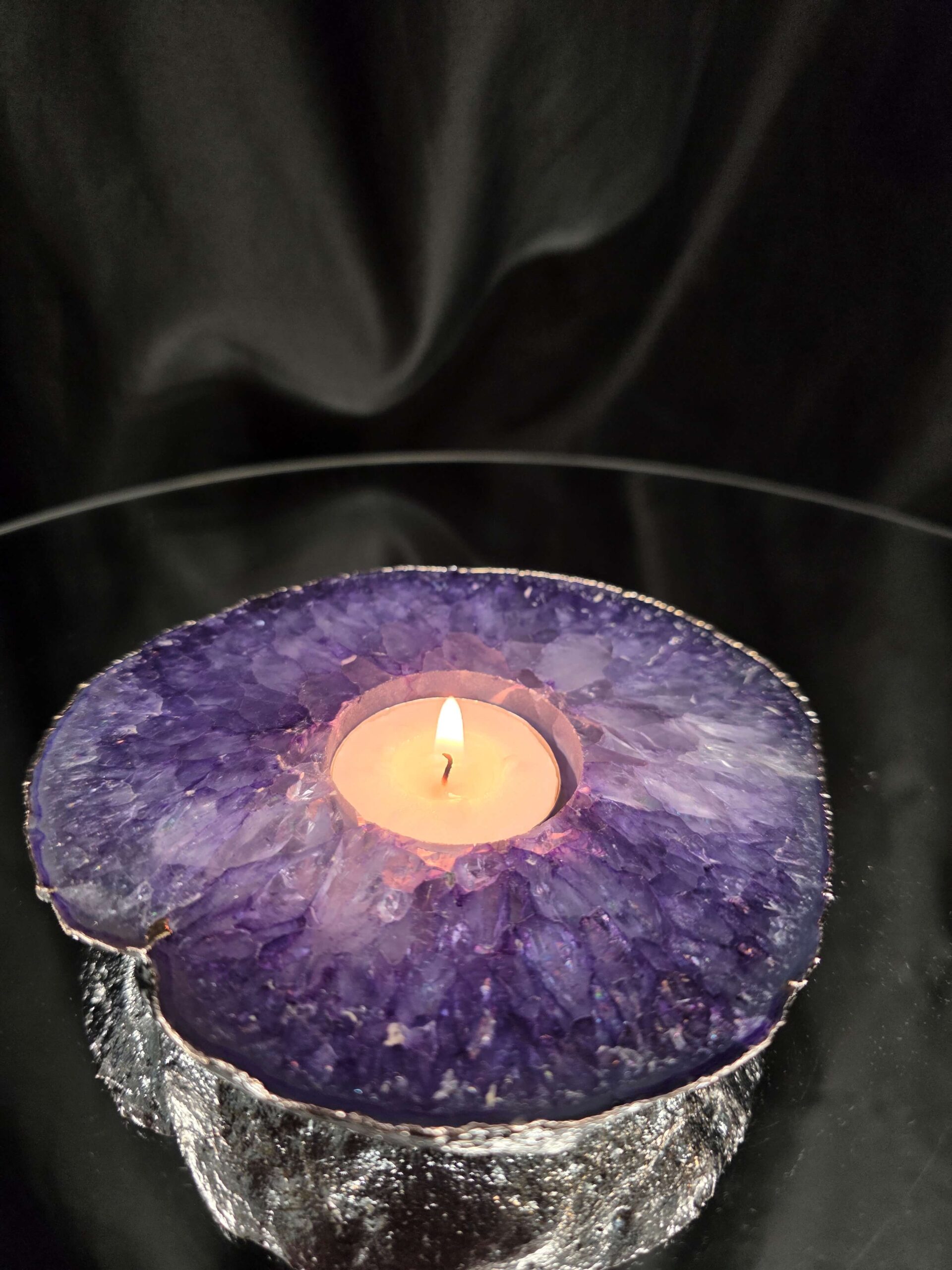 Purple Agate Slice 3 Handpicked 457g H2xW13xD12cm Microcrystalline Quartz Silver Gilded Tealight Candle Holder - Image 10