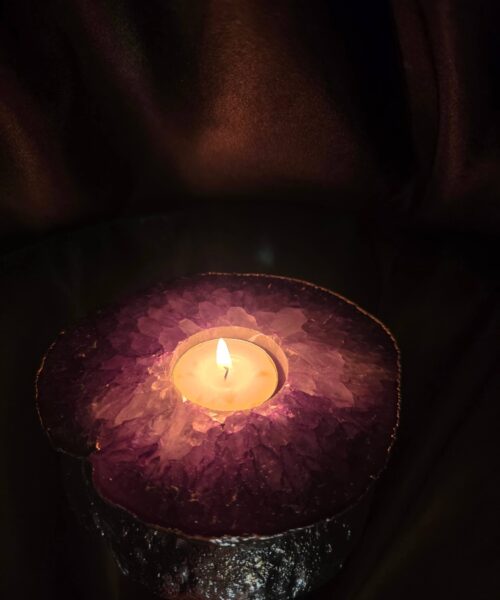 Purple Agate Slice 3 Handpicked 457g H2xW13xD12cm Microcrystalline Quartz Silver Gilded Tealight Candle Holder - Image 11