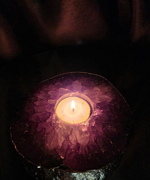 Purple Agate Slice 3 Handpicked 457g H2xW13xD12cm Microcrystalline Quartz Silver Gilded Tealight Candle Holder - Image 12
