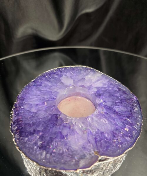 Alternative view of Purple Agate Slice 3 Handpicked 457g H2xW13xD12cm Microcrystalline Quartz Silver Gilded Tealight Candle Holder