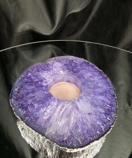 Purple Agate Slice 3 Handpicked 457g H2xW13xD12cm Microcrystalline Quartz Silver Gilded Tealight Candle Holder - Image 4