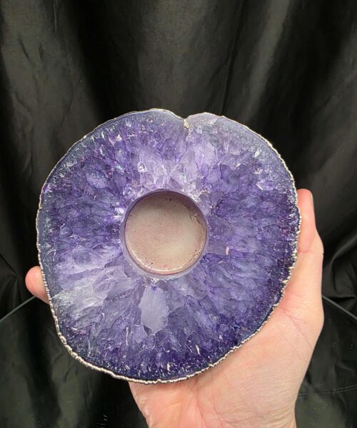 Purple Agate Slice 3 Handpicked 457g H2xW13xD12cm Microcrystalline Quartz Silver Gilded Tealight Candle Holder - Image 5