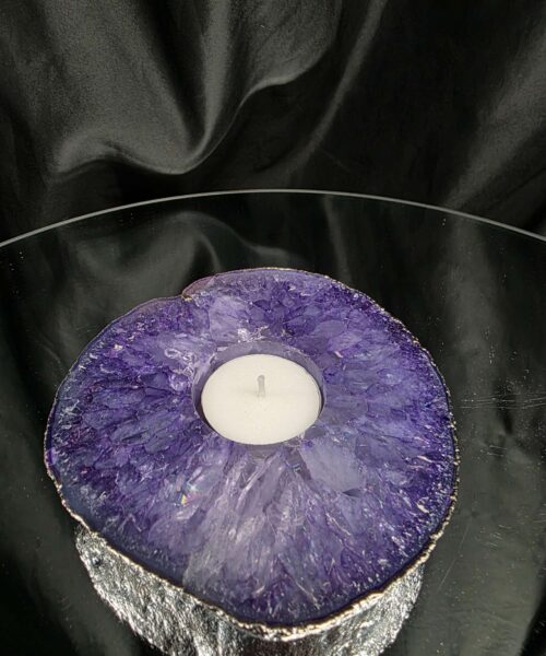 Purple Agate Slice 3 Handpicked 457g H2xW13xD12cm Microcrystalline Quartz Silver Gilded Tealight Candle Holder - Image 7