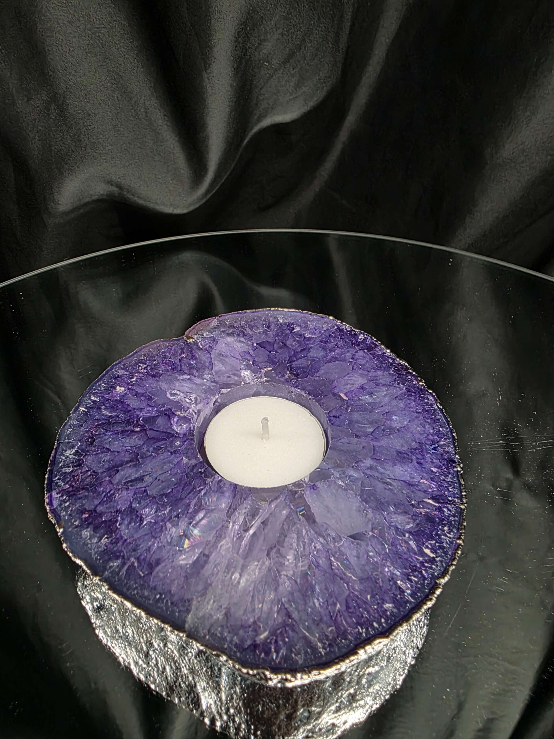 Purple Agate Slice 3 Handpicked 457g H2xW13xD12cm Microcrystalline Quartz Silver Gilded Tealight Candle Holder - Image 7
