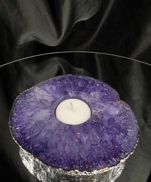 Purple Agate Slice 3 Handpicked 457g H2xW13xD12cm Microcrystalline Quartz Silver Gilded Tealight Candle Holder - Image 8