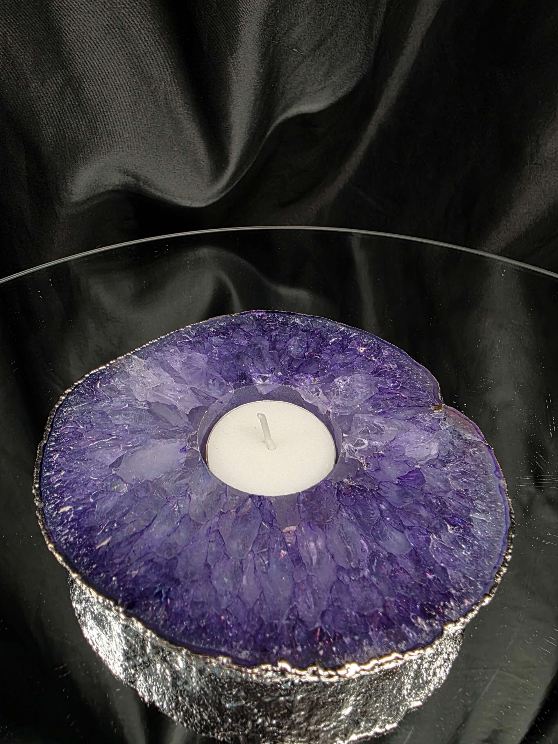 Purple Agate Slice 3 Handpicked 457g H2xW13xD12cm Microcrystalline Quartz Silver Gilded Tealight Candle Holder - Image 8
