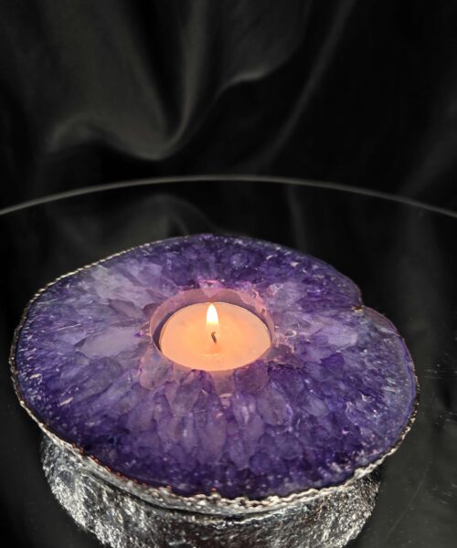 Purple Agate Slice 3 Handpicked 457g H2xW13xD12cm Microcrystalline Quartz Silver Gilded Tealight Candle Holder - Image 9