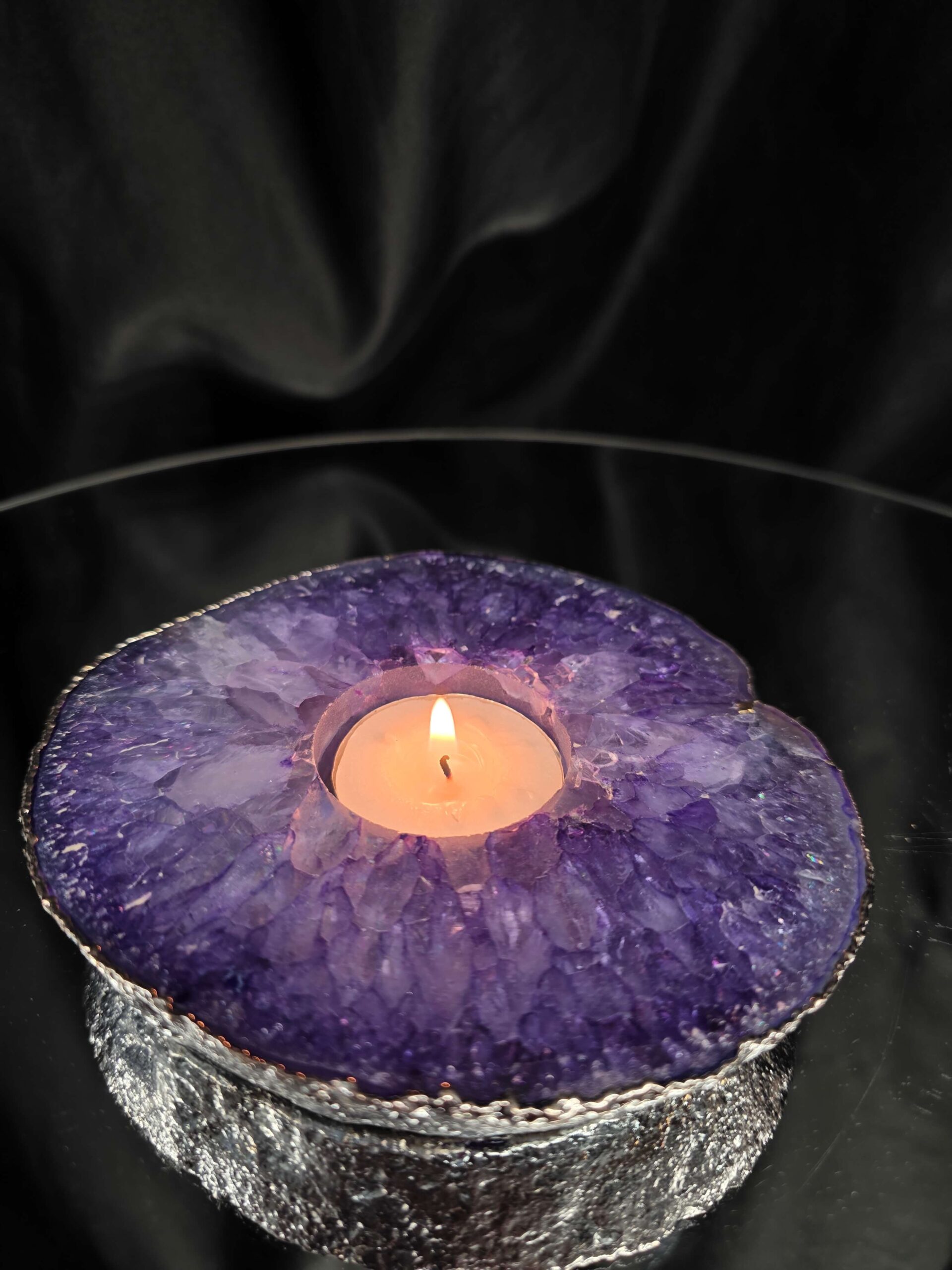 Purple Agate Slice 3 Handpicked 457g H2xW13xD12cm Microcrystalline Quartz Silver Gilded Tealight Candle Holder - Image 9
