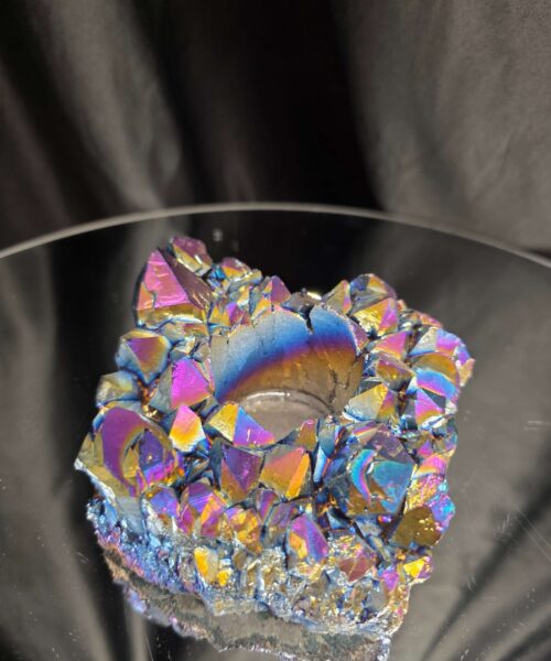 Rainbow Quartz Candle No. 2 Aura, Titanium, Point, Cluster, Gemstone Tealight Holder 694g H5xW10.5xD10cm