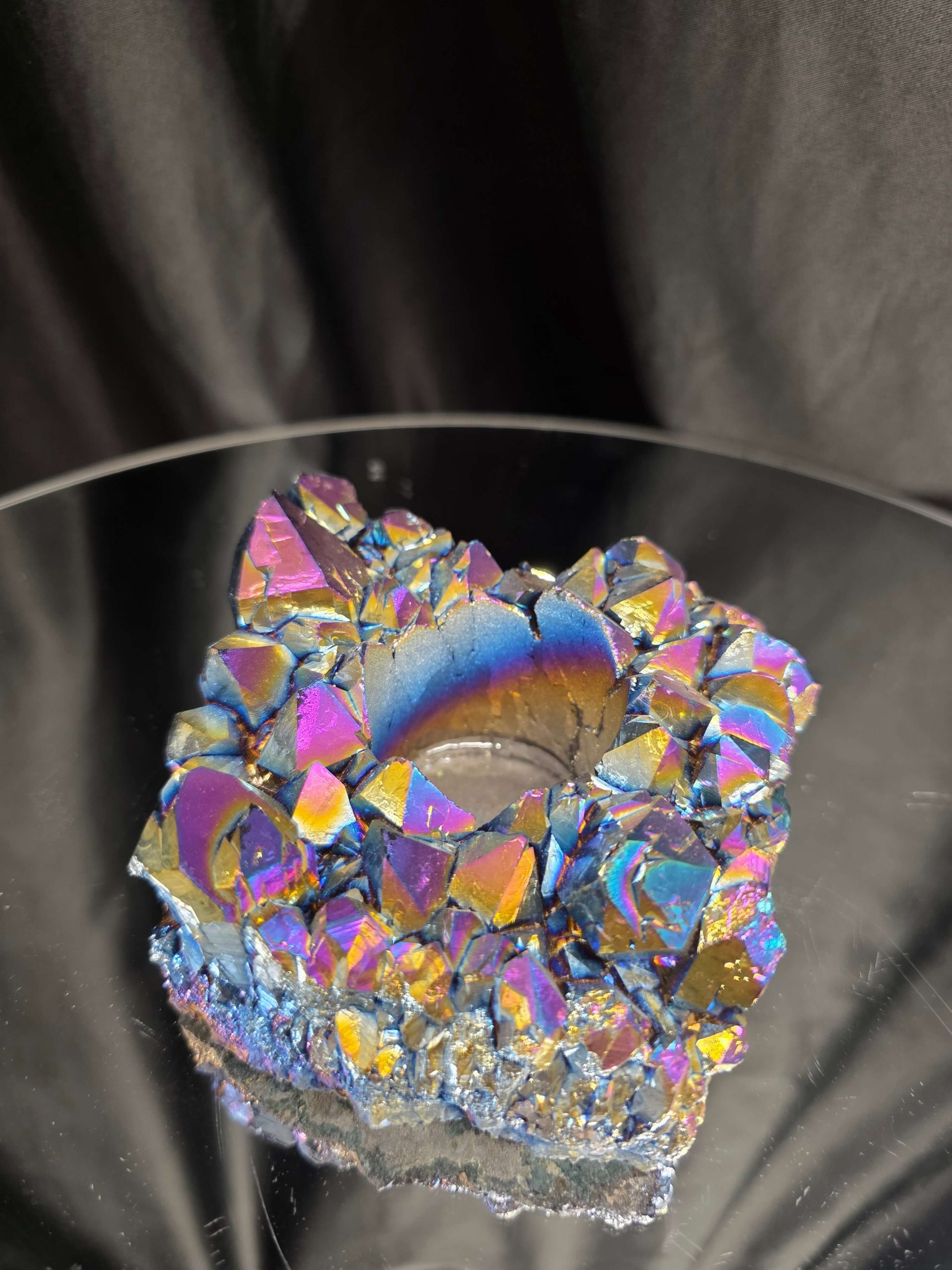 Rainbow Quartz Candle No. 2 Aura, Titanium, Point, Cluster, Gemstone Tealight Holder 694g H5xW10.5xD10cm
