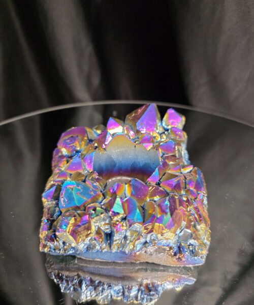 Alternative view of Rainbow Quartz Candle No. 2 Aura, Titanium, Point, Cluster, Gemstone Tealight Holder 694g H5xW10.5xD10cm