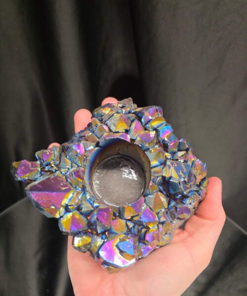 Rainbow Quartz Candle No. 2 Aura, Titanium, Point, Cluster, Gemstone Tealight Holder 694g H5xW10.5xD10cm - Image 5