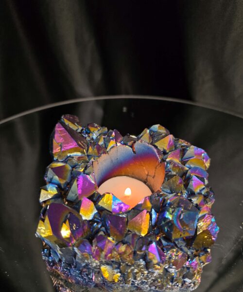 Rainbow Quartz Candle No. 2 Aura, Titanium, Point, Cluster, Gemstone Tealight Holder 694g H5xW10.5xD10cm - Image 9