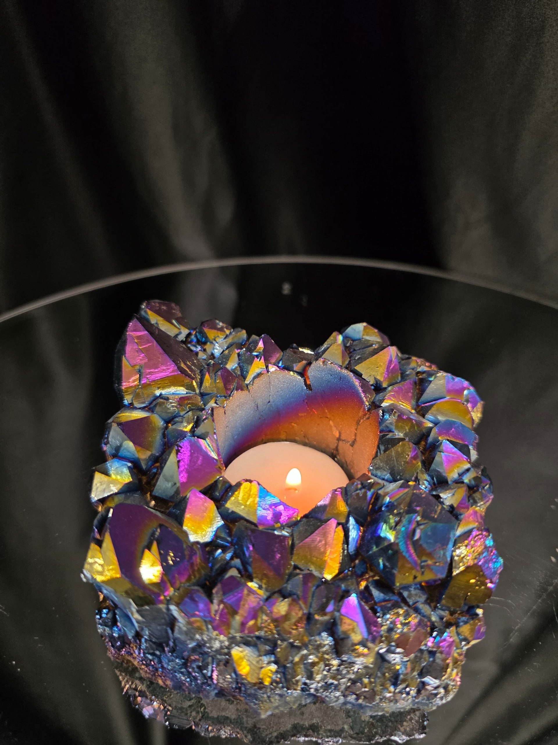 Rainbow Quartz Candle No. 2 Aura, Titanium, Point, Cluster, Gemstone Tealight Holder 694g H5xW10.5xD10cm - Image 9